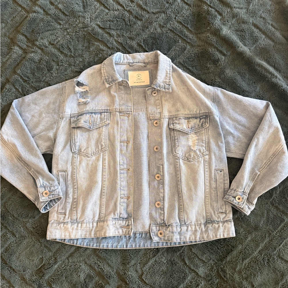 Cotton on oversized distressed denim jacket